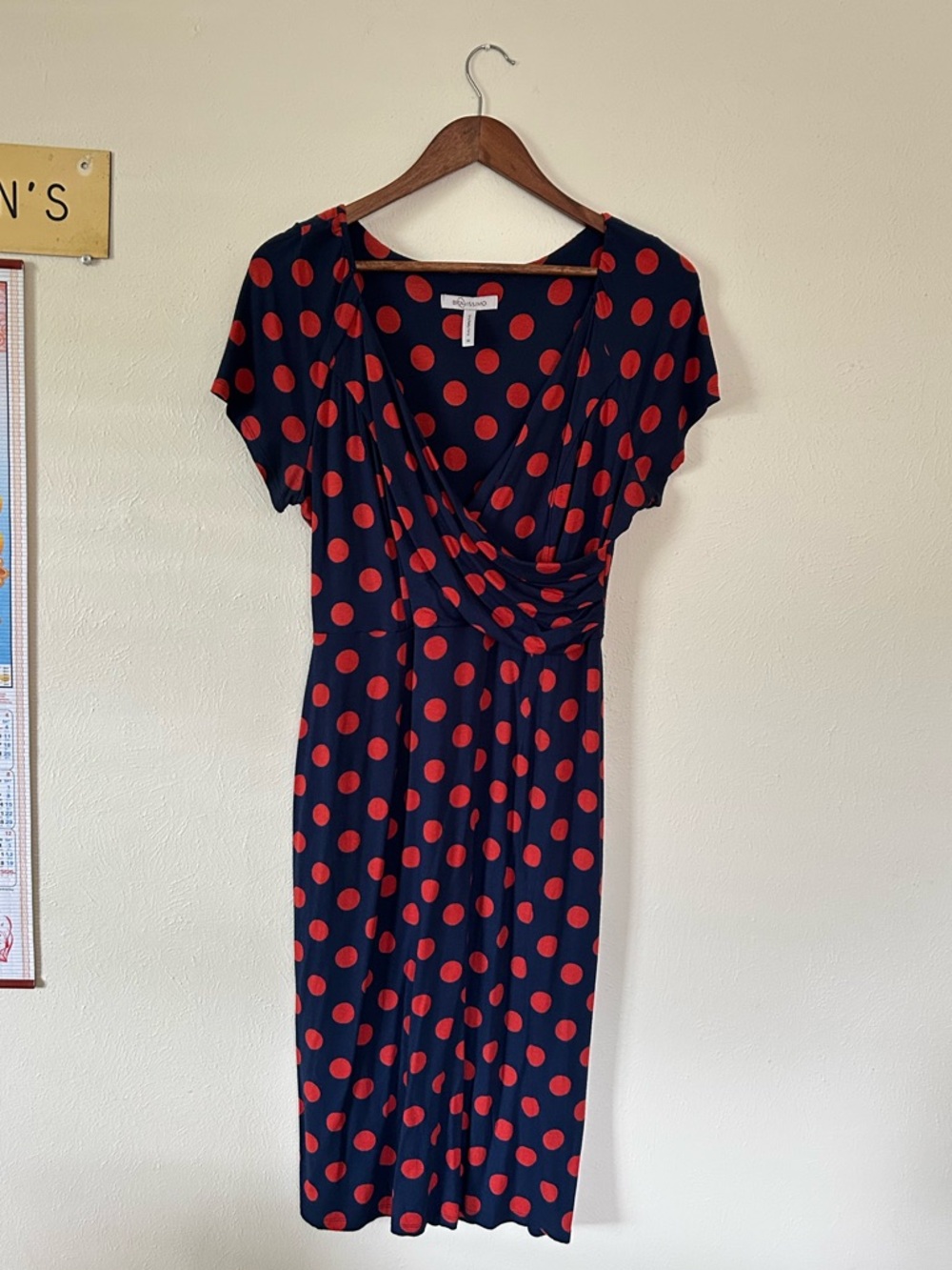 Bravissimo Navy Blue Wrap-Style Dress with Orange and Polka Dots